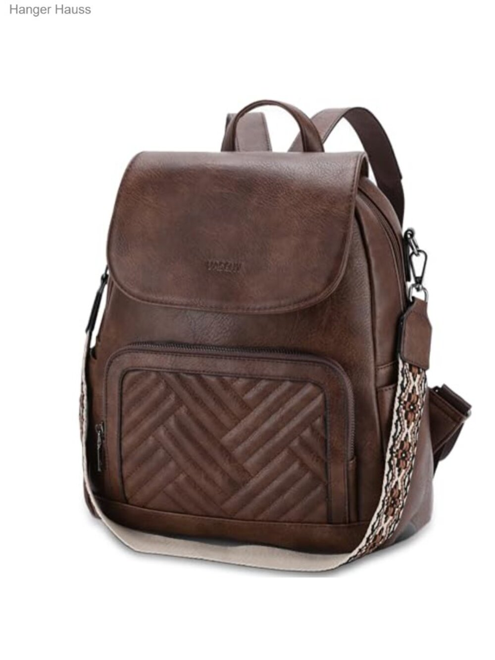 Vegan Leather Chevron Quilted Backpack Purse, Women Convertible Handbag with